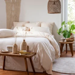 Carré Blanc Housse de couette pur coton lavé biologique Souffle vanille| Housses De Couette