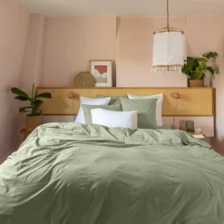 Carré Blanc Housse de couette pur coton lavé biologique Souffle sauge| Housses De Couette