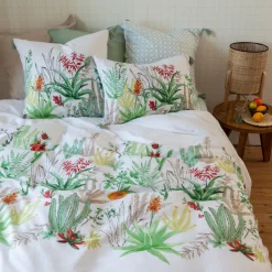 Carré Blanc Housse de couette réversible coton et lin Aloevera végétal| Housses De Couette