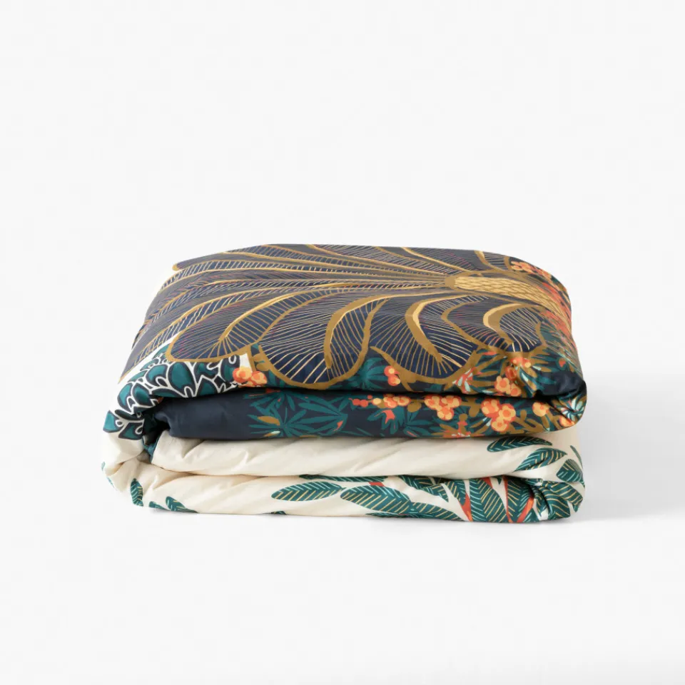 Carré Blanc Housse de couette réversible percale de coton Papyrus| Housses De Couette