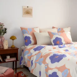 Carré Blanc Housse de couette réversible pur coton Twiggypop fleurs| Housses De Couette