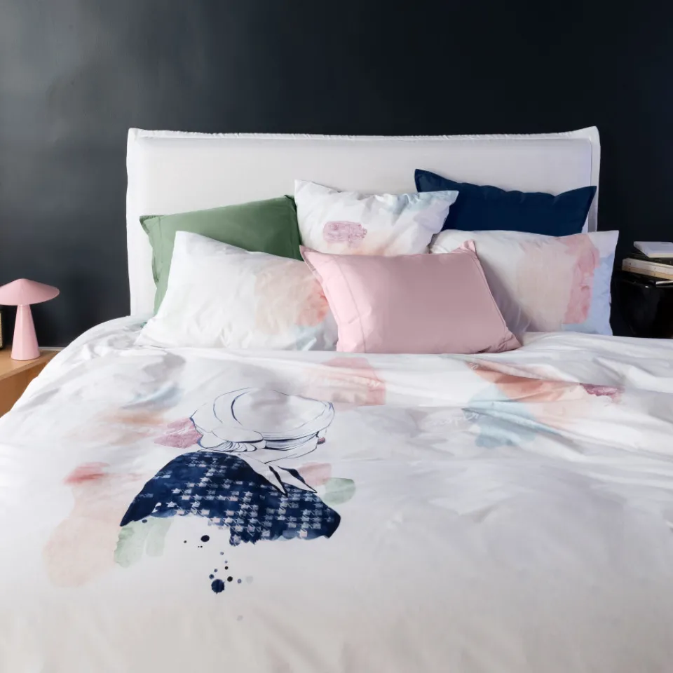 Carré Blanc Housse de couette réversible percale de coton Simones| Housses De Couette