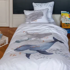 Carré Blanc Housse de couette réversible pur coton Océanos|Enfant Housses De Couette