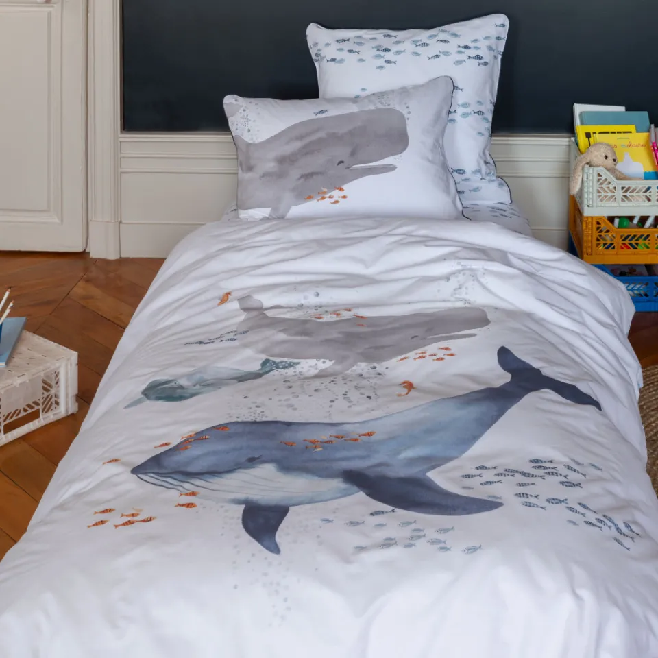 Carré Blanc Housse de couette réversible pur coton Océanos|Enfant Housses De Couette