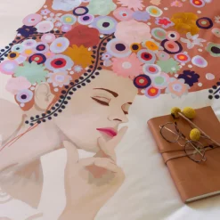 Carré Blanc Housse de couette réversible percale de coton Psyché femme| Housses De Couette