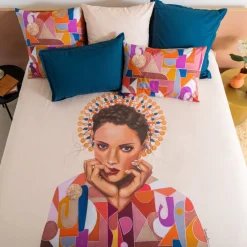 Carré Blanc Housse de couette réversible percale de coton Rosangela| Housses De Couette