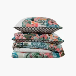 Carré Blanc Housse de couette réversible percale de coton Azulejos| Housses De Couette