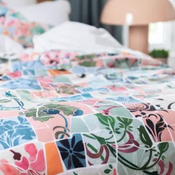 Carré Blanc Housse de couette réversible percale de coton Azulejos| Housses De Couette