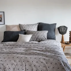 Carré Blanc Housse de couette réversible lin et coton lavé Eclipse| Housses De Couette