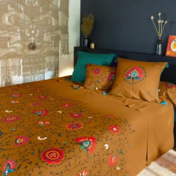 Carré Blanc Housse de couette réversible coton et lin Bukhara curcuma| Housses De Couette