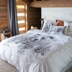 Carré Blanc Housse de couette réversible percale de coton Grizzli| Housses De Couette