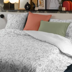 Carré Blanc Housse de couette réversible percale de coton Callipyge abstrait| Housses De Couette