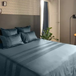 Carré Blanc Housse de couette satin de coton Cubes II vert cèdre| Housses De Couette