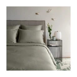 Carré Blanc Housse de couette satin de coton lavé biologique Quartz jade| Housses De Couette