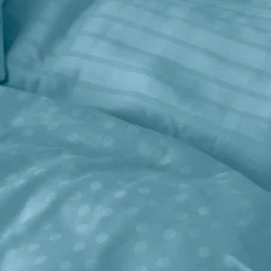 Carré Blanc Housse de couette satin de coton jacquard pois et rayures Prestige glacier| Housses De Couette