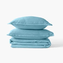 Carré Blanc Housse de couette satin de coton jacquard pois et rayures Prestige glacier| Housses De Couette