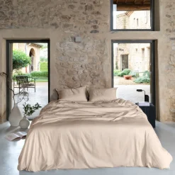 Carré Blanc Housse de couette satin de coton lavé bio Quartz dune|Femme Coffrets Cadeaux|Housses De Couette