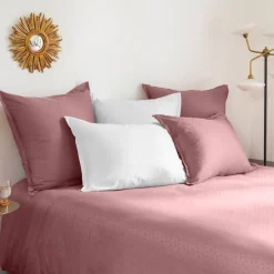 Carré Blanc Housse de couette satin de coton jacquard pois et rayures Prestige santal| Housses De Couette