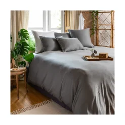 Carré Blanc Housse de couette satin de coton lavé bio Quartz galet| Housses De Couette