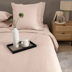 Carré Blanc Housse de couette satin de coton jacquard pois et rayures Prestige nacre| Housses De Couette