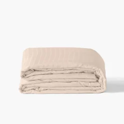 Carré Blanc Housse de couette satin de coton jacquard pois et rayures Prestige nacre| Housses De Couette