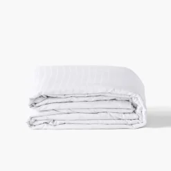 Carré Blanc Housse de couette satin de coton jacquard pois et rayures Prestige blanc| Housses De Couette