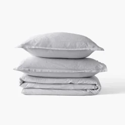 Carré Blanc Housse de couette satin de coton jacquard pois et rayures Prestige tourterelle| Housses De Couette