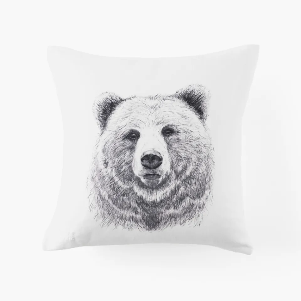 Carré Blanc Housse de coussin coton Grizzli|Homme Housses De Coussin|Coffrets Cadeaux
