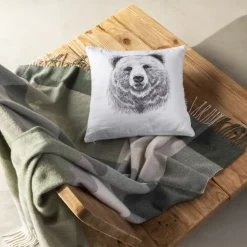 Carré Blanc Housse de coussin coton Grizzli|Homme Housses De Coussin|Coffrets Cadeaux