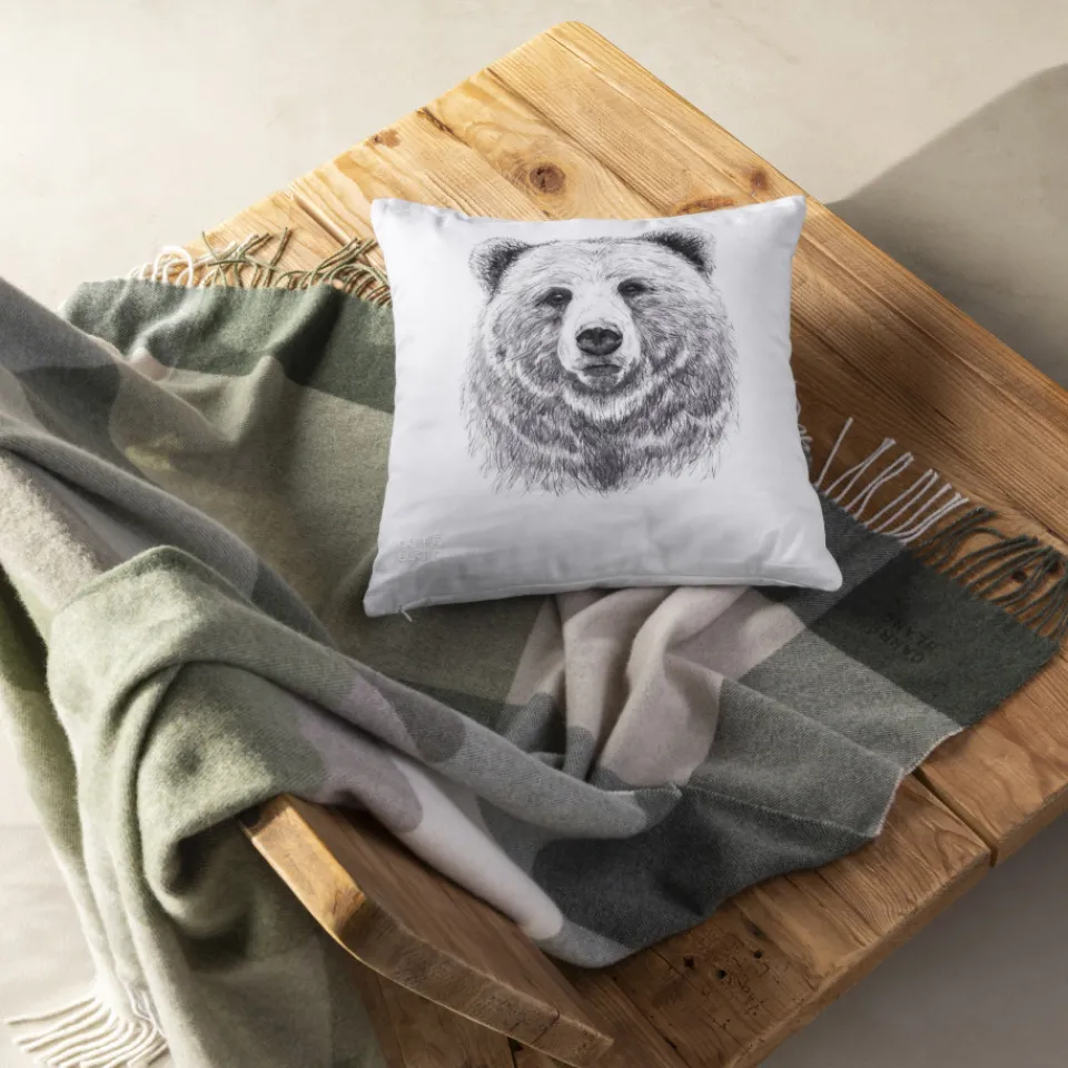Carré Blanc Housse de coussin coton Grizzli|Homme Housses De Coussin|Coffrets Cadeaux