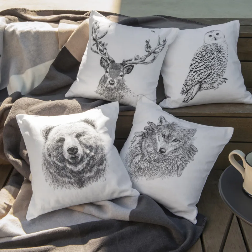 Carré Blanc Housse de coussin coton Grizzli|Homme Housses De Coussin|Coffrets Cadeaux