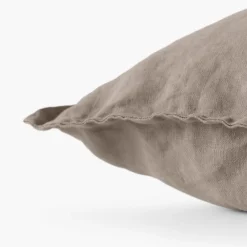 Carré Blanc Housse de coussin lin lavé Songe taupe| Housses De Coussin