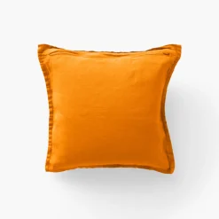 Carré Blanc Housse de coussin lin lavé Songe curcuma| Housses De Coussin