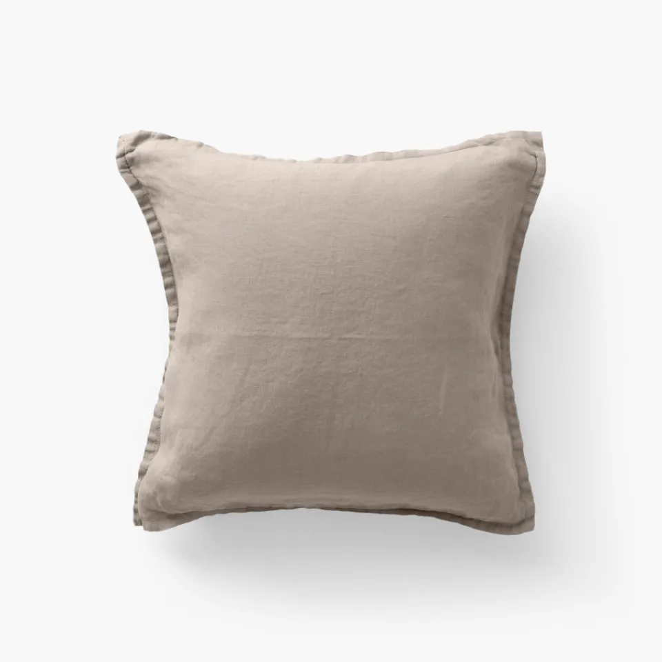 Carré Blanc Housse de coussin lin lavé Songe grège| Housses De Coussin