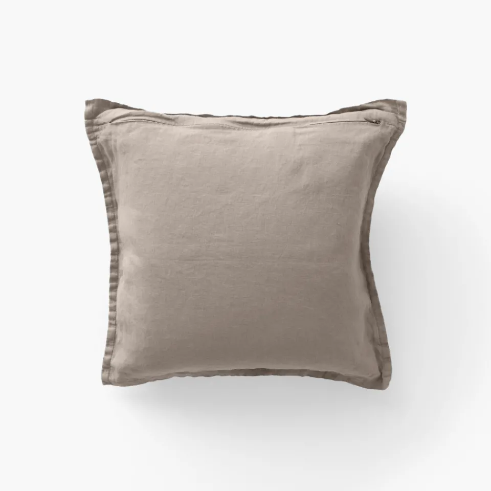 Carré Blanc Housse de coussin lin lavé Songe grège| Housses De Coussin