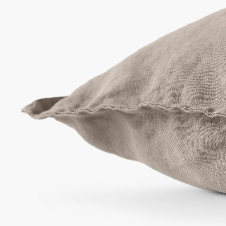 Carré Blanc Housse de coussin lin lavé Songe grège| Housses De Coussin