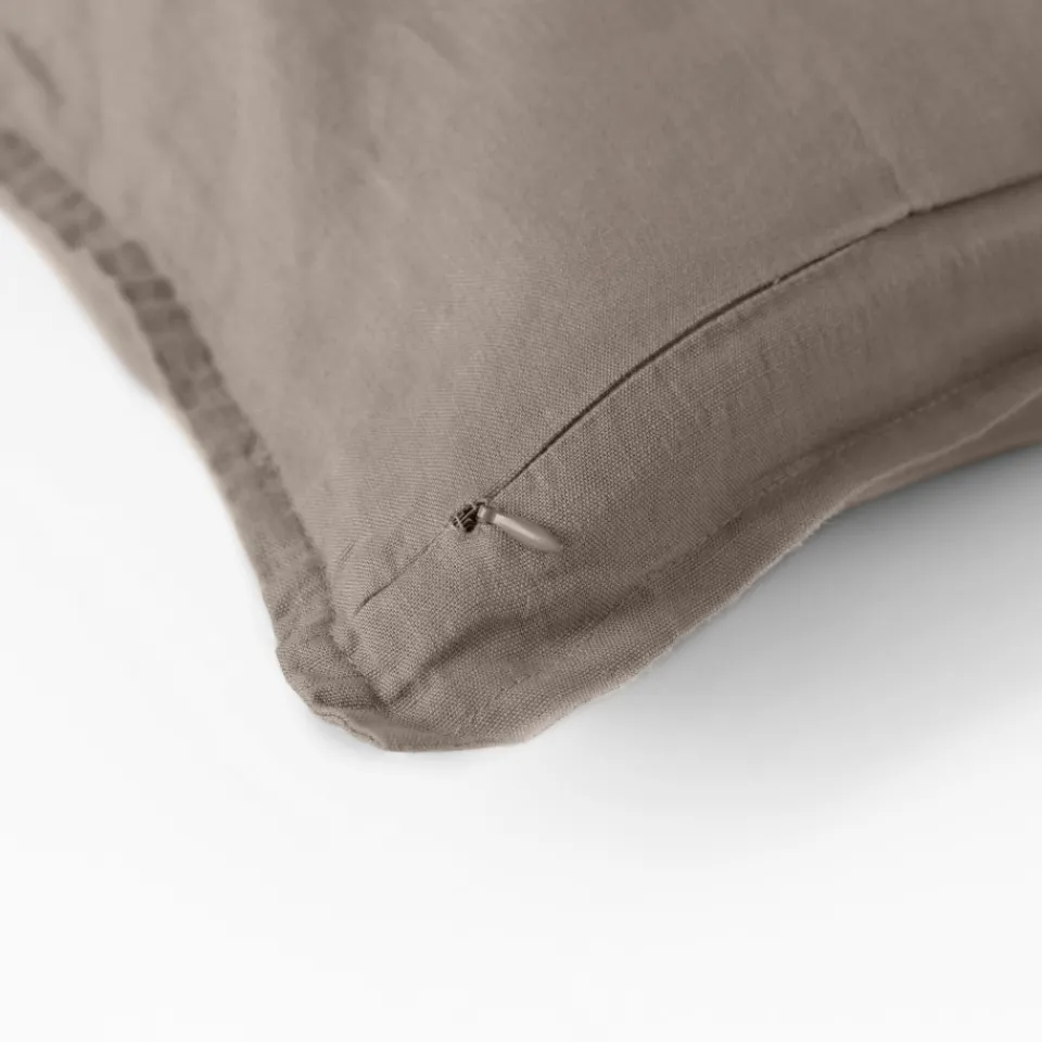 Carré Blanc Housse de coussin lin lavé Songe grège| Housses De Coussin