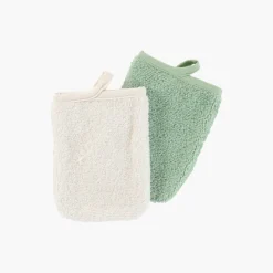 Carré Blanc Lot de 2 gants de toilette coton biologique Naturelle|Femme Coffrets Cadeaux|Accessoires Beauté