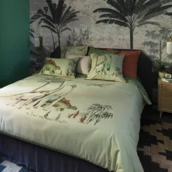 Carré Blanc Parure de lit réversible pur coton biologique Dinotopi kaki|Enfant Linge De Litbio