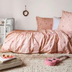 Carré Blanc Parure de lit réversible pur coton biologique Raphia attrape rêve|Enfant Linge De Litbio