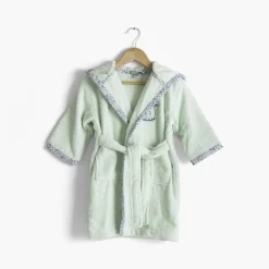 Carré Blanc Peignoir bébé coton bio à capuche Dandine vert d'eau|Enfant Peignoirs 12 Mois - 10 Ans
