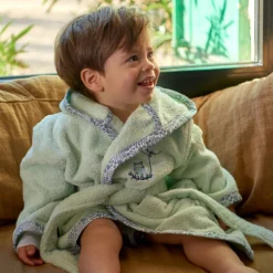 Carré Blanc Peignoir bébé coton bio à capuche Dandine vert d'eau|Enfant Peignoirs 12 Mois - 10 Ans