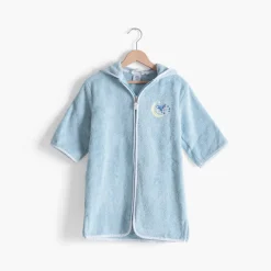 Carré Blanc Peignoir bébé coton bio à capuche zippé Illumine bleu polaire|Enfant Peignoirs 12 Mois - 10 Ans