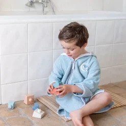 Carré Blanc Peignoir bébé coton bio à capuche zippé Illumine bleu polaire|Enfant Peignoirs 12 Mois - 10 Ans
