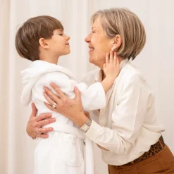 Carré Blanc Peignoir enfant bouclette de coton biologique Cocon blanc|Enfant Peignoirs 12 Mois - 10 Ans