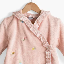Carré Blanc Peignoir enfant coton bio cache-cœur à capuche brodé Rêve d'or dragée|Enfant Peignoirs 12 Mois - 10 Ans