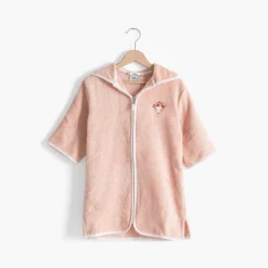 Carré Blanc Peignoir enfant coton bio à capuche zippé Illumine vieux rose|Enfant Peignoirs 12 Mois - 10 Ans