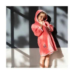 Carré Blanc Peignoir enfant coton biologique cache cœur à capuche brodé Poésie corail|Enfant Peignoirs 12 Mois - 10 Ans