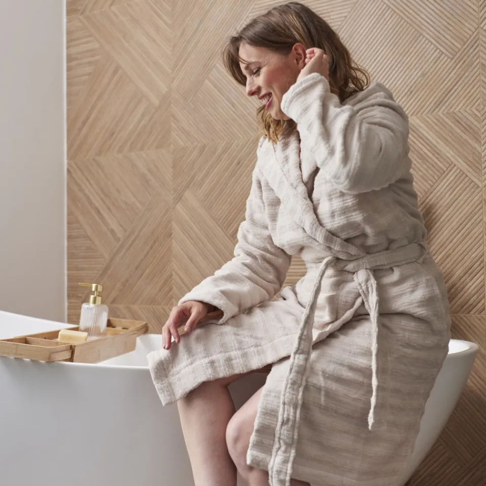 Carré Blanc Peignoir femme à capuche coton Aura beige tendre|Femme Coffrets Cadeaux|Peignoirs Femme