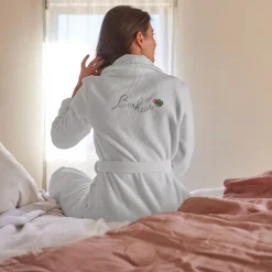 Carré Blanc Peignoir femme bouclette de coton col châle Eloges|Femme Peignoirs Femme